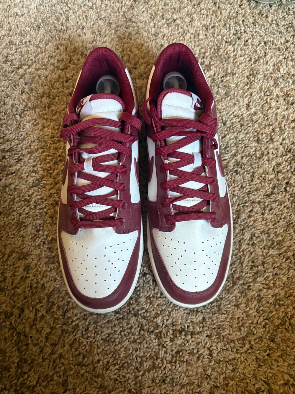 White and Burgundy Low-Top Sneakers